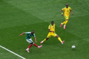 Julian Quinones mencetak gol di laga Meksiko vs Afrika Selatan di Piala Dunia 2026, Jumat (12/6/2026).